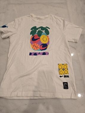 Nike White Multi-Color Graphic Smiley Basketball Tee